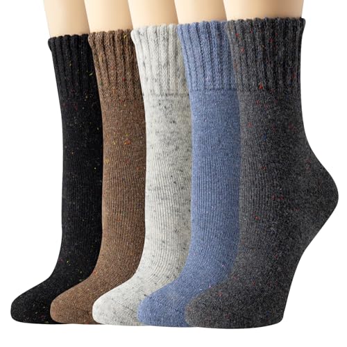 Nimalpal Wool Socks for Women - 5 Pairs Crew Warm Socks for Women Classic Women's Winter Soft Crew Sock Ladies Gifts