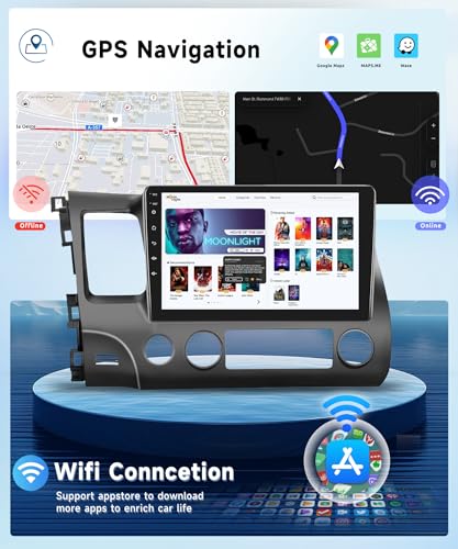 for Honda Civic 2006-2011 Wireless Carplay Android Car Stereo Support Wireless Android Auto with WiFi GPS Navigation AHD B...