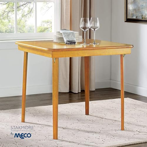 MECO Stakmore Classic Straight Edge Solid Wood Folding Card Table, Oak Frame