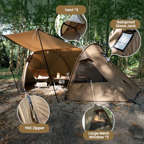 OneTigris Raven NEST Hot Tent with Stove Jack, Spacious Waterproof 2 Person Tunnel Tent for Camping, Hiking, Backpacking, ...