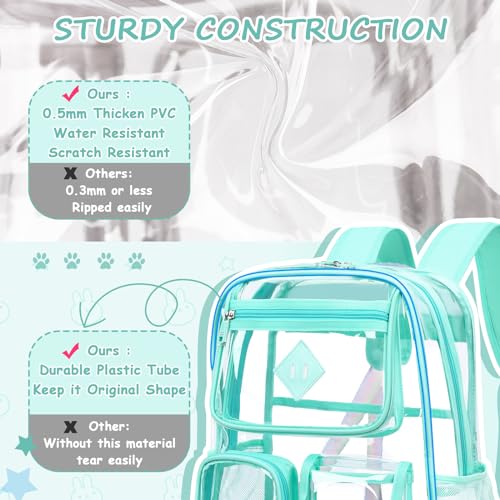 PIG PIG GIRL Clear Backpack for School,Heavy Duty PVC Transparent Bookbag for Girls Stadium Approved See Through Backpack