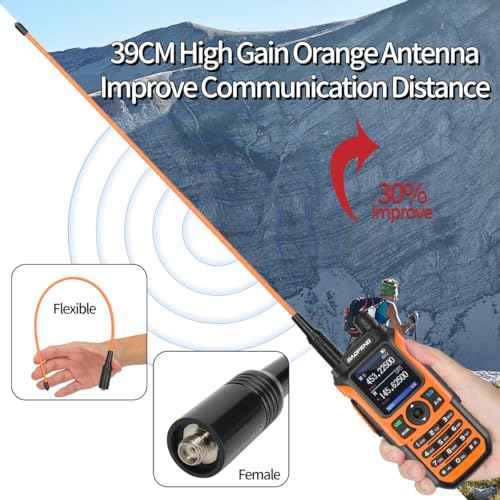 Baofeng Radio Ham Radio Handheld Dual Band Long Range Two Way Radio for Adults UV-21R Rechargeable Walkie Talkies with Earpiece and AR-771 Orange Antenna Full Kit