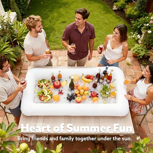 JOYIN 3-Pack Inflatable Serving Bars Cooler - Inflatable Cooler Ice Buffet Salad Serving Trays with Drain Plug, Food Drink...