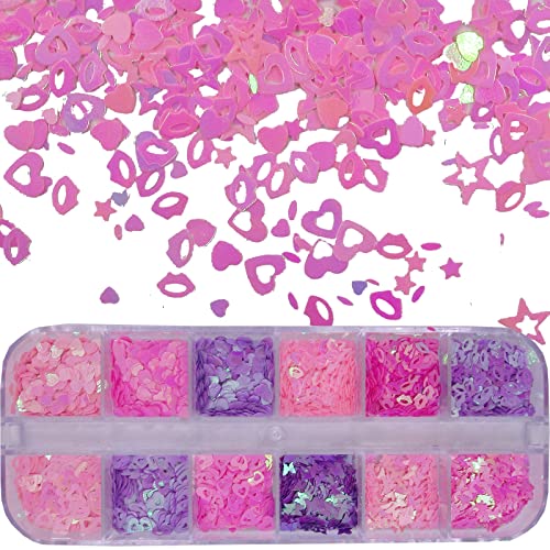 LoveOurHome 4 Boxes Iridescent Nail Glitter Sequins Set Heart Star Butterfly Shapes Glitters Flakes Sticker Manicure Acces...