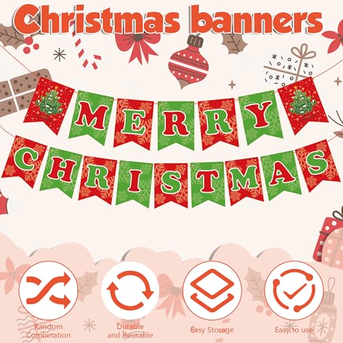 OHOME Christmas Party Decorations - Merry Christmas Banner | CHRISTMAS Decorations for Indoor Outdoor - Xmas Backdrop Garl...