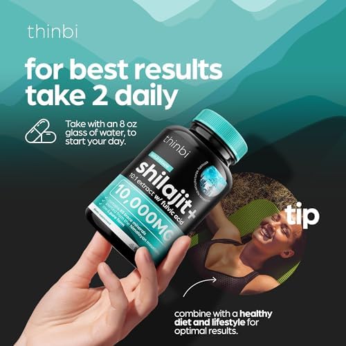 Thinbi Pure Himalayan Shilajit Organic Capsules with Fulvic Acid & Trace Minerals - 90 Count