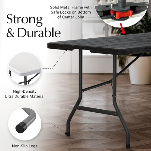 6 Feet Foldable Table with Built in Handle & Steel Legs | 6FT Heavy Duty Folding Portable | Perfect for Party, Dining, Wed...