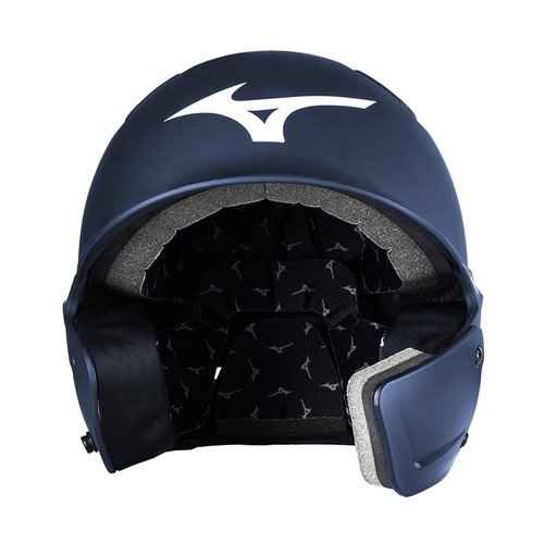 Bundle of Mizuno B19 BT Solid Baseball Batting Helmet Small + Mizuno Batters Face Protector, Navy, Right Hand Batter