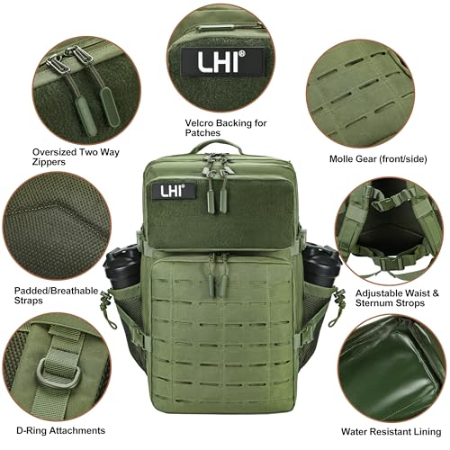 LHI Tactical Military Backpack for Men 25L/45L Large Molle Army Assault Pack 3 Day Hiking Rucksack With Bottle Holder