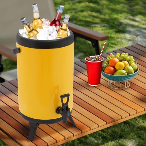 2 Gal Stainless Steel Beverage Dispenser with Faucet, Insulated Drink Cooler & Hot Chocolate Dispenser for Parties, 4-8H T...