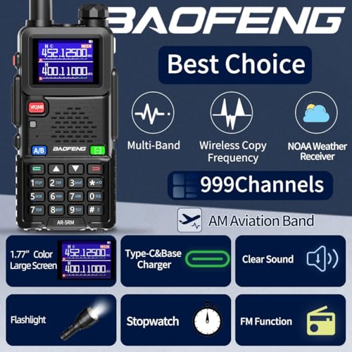 Baofeng Radio Handheld Ham Radios Long Range Rechargeable Walkie Talkies AR-5RM 10W NOAA Weather Tactical Two Way Radio wi...