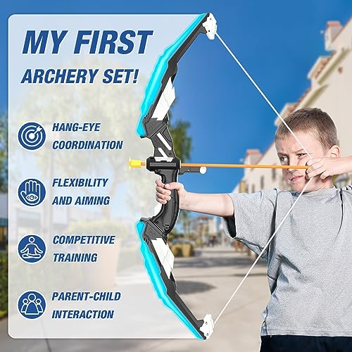 HYES 2 Pack Bow and Arrow for Kids, LED Light Up Archery Set with 24 Suction Cup Arrows, 1 Standing Target, 6 Score Target...