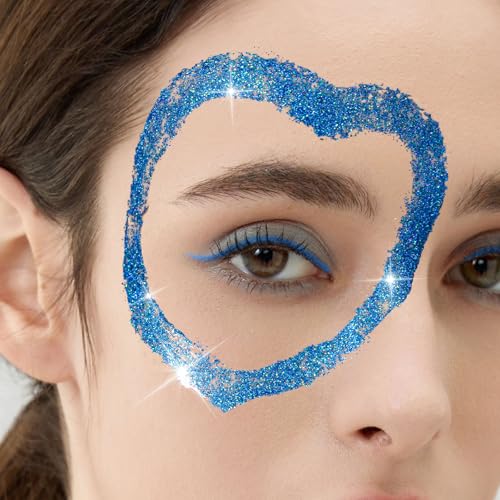 Teenitor Face Glitter, 2pcs Blue Body Glitter Gel, 20g/0.7oz Makeup Glitter for Face, Body, Eye, Hair Glitter Gel, Blue Gl...
