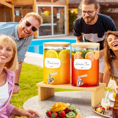 2 PCS 1 Gallon Glass Drink Dispenser for Parties. 2 Glass Beverage Dispenser with Bamboo Stand,18/8 Stainless Steel Spigot...