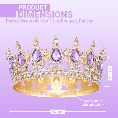 Queenship Crown for Women, Crystal Queen Crown for Birthday Costume Party Celebration (C#-Purple)