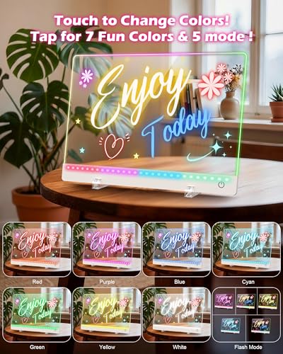 Rechargeable LED Drawing Board for Kids, 17-Inch Glow Doodle Drawing Pad with 7 Colors & 4 Light Modes, Neon Light Up Acry...