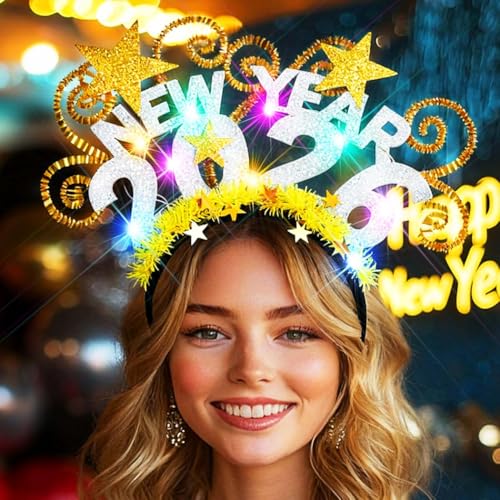GORTIN Light up 2026 New Years Headband LED Christmas Headpiece Holiday Hair Accessories for Women