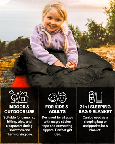Sportneer Sleeping Bag, 3 Seasons Warm Cold Weather Sleeping Bags for Adults Kids Boys Girls with Compression Sack- Lightw...