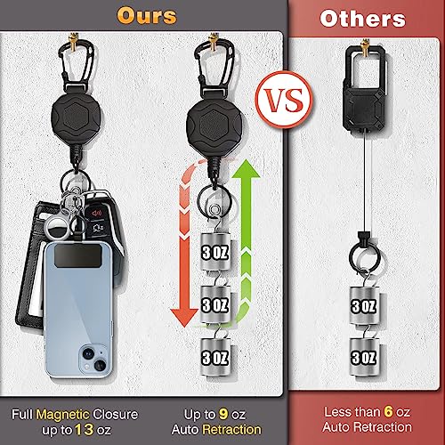 Badge Holder Retractable Clip Heavy Duty Carabiner Badge Reel Keychain with Lanyard ID Cards Holder Cool Tactical ID Holder