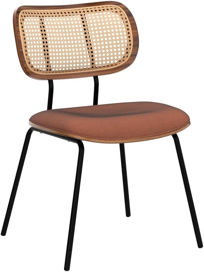 HOCEWI Rattan Dining Chairs Set of 2, Christmas Decoration Mid Century Modern Dining Chairs with Cane Back for Kitchen Dining Room, 19 Inch Fabric Orange
