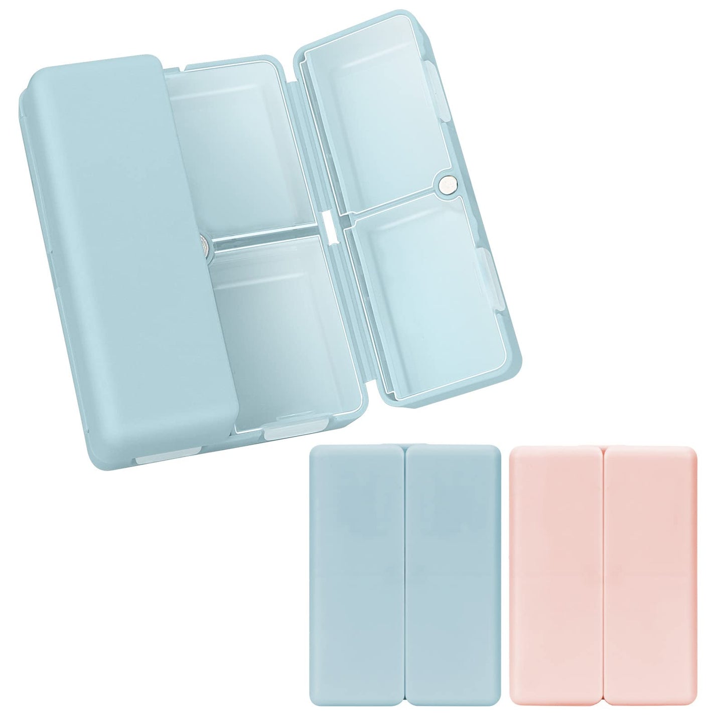 FYY Daily Pill Organizer,2 Pcs 7 Compartments Portable Pill Case Travel Pill Organizer,[Folding Design] Pill Box for Purse Pocket to Hold Vitamins,Cod Liver Oil,Supplements and Medication-Pink+Navy