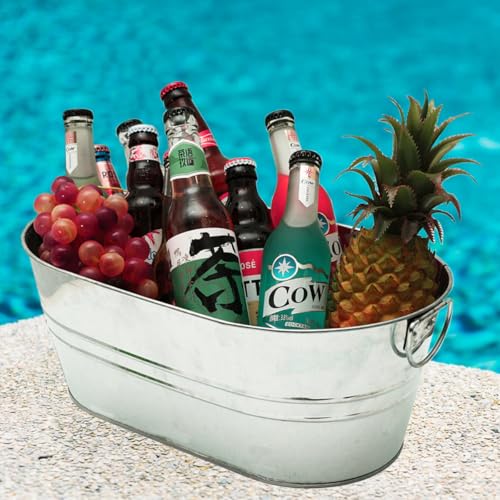 2 Pack Galvanized Tub 3 Gallon Ice Bucket with Handle Large Metal Drink Buckets for Parties Beer Beverage Tub with Carry H...