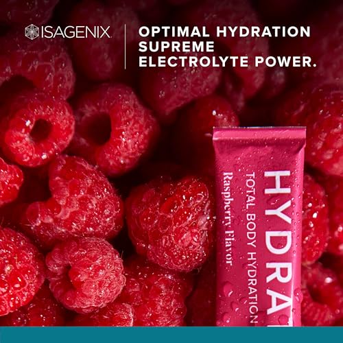 Isagenix Hydrate - Superior Hydration with 1625+ mg of Essential Electrolytes - No Added Sugar - Raspberry Flavor - 0.2 oz...