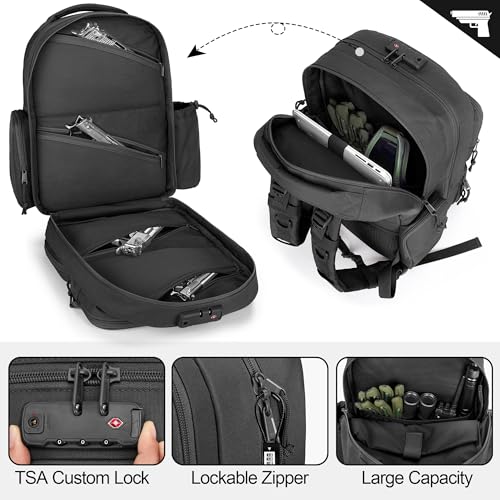 GOBUROS Tactical Pistol Backpack for 4 Handguns and 12 Mags, Gun Range Backpack with TSA Lock and Padded Shoulder Straps, ...