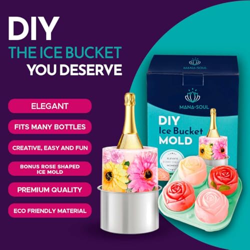 MANA SOUL Ice Bucket for Freezer - Wine Ice Bucket with 3D Rose Ice Molds, Champagne Ice Mold, Ice Mold Wine Bottle Chille...