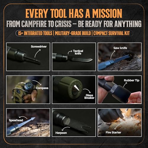 Prime Adventure 15-in-1 Tactical Survival Walking Stick & Hiking Staff – Heavy-Duty Collapsible Multitool for Camping, Hik...