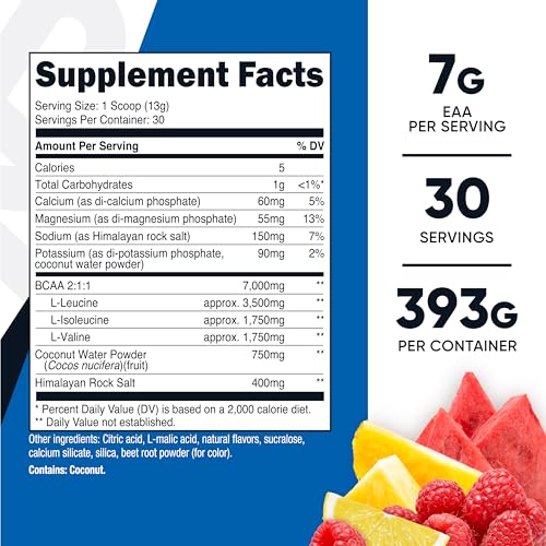 Nutricost BCAA + Hydration Powder (Fruit Punch) 30 Servings - Branched Chain Amino Acids with Hydration Complex - Gluten-F...