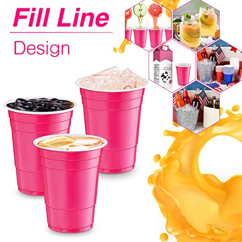 Lounsweer 100 Pack 16 Ounce Plastic Party Cups Heavy Duty Drinking Water Cups for Valentine Carnival St. Patrick's Day Hol...