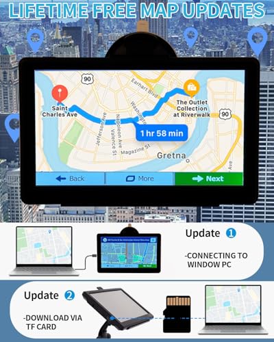 GPS Navigator for Car Truck RV, Truck GPS with 7'' Touchscreen, Free Lifetime Updates, Car Navigation System with Turn-by-...