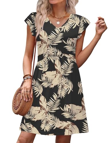 OFEEFAN Summer Dresses for Women Beach Vacation Clothes V Neck Ruffle Sleeve Babydoll Dress Elegant Classy Sundress