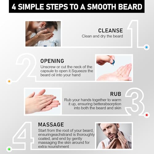 aokur Beard Oil Capsules for Men – Softens, Strengthens & Hydrates with Grape Seed & Camellia Oils – Mess-Free Single-Use ...