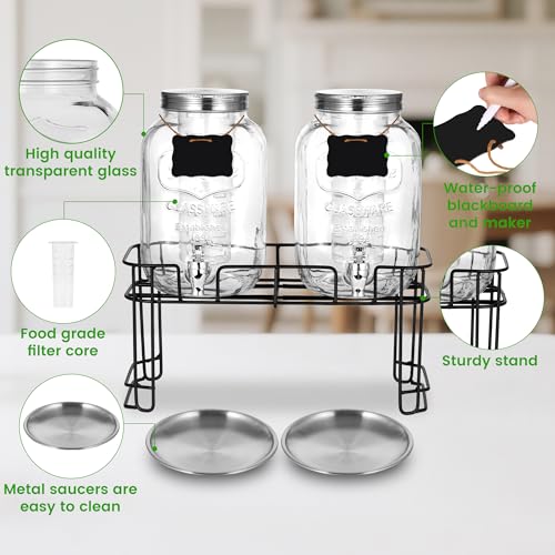 2 Pack1 Gallon Glass Drink Dispensers For Parties .Beverage Dispenser,Glass Drink Dispenser With Stand And Spigot (Plastic...