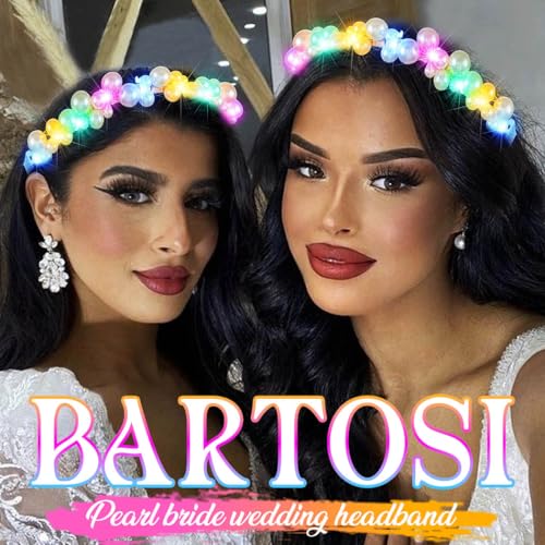 BARTOSI Light Up Pearl Headband Glow Headpiece LED Hair Accessories for Women and Girls