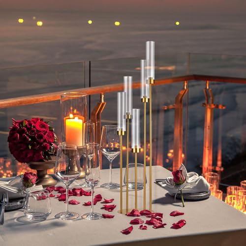 Fullvaseer 5 Arm Candelabra with Acrylic Lampshade Set of 4 Gold Candelabra for Wedding Table Birthday Party Home Decorati...