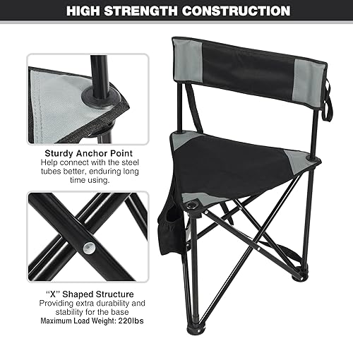 REDCAMP 2 Pack Tripod Camping Chairs Folding Lightweight, Portable 3 Legged Tripod Stool Seat with Backrest, Small Golf Ch...