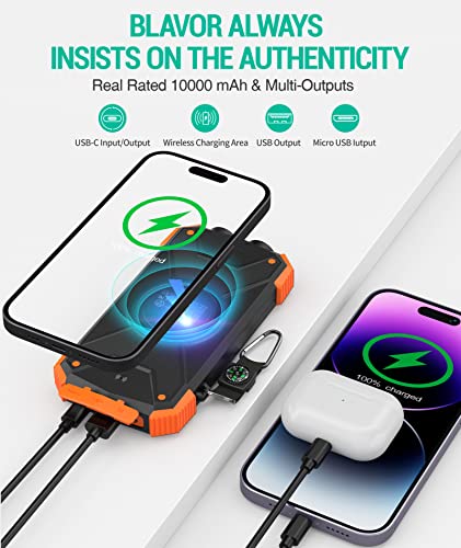 BLAVOR Solar Power Bank 10,000mAh, Portable Wireless Charger, 20W Fast Charging External Battery Pack with USB C for Cell ...