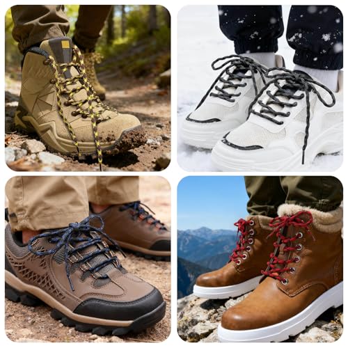 DELELE 2 Pair Round Wave Shape Non Slip Heavy Duty and Durable Outdoor Climbing Shoelaces Hiking Shoe Laces Shoestrings