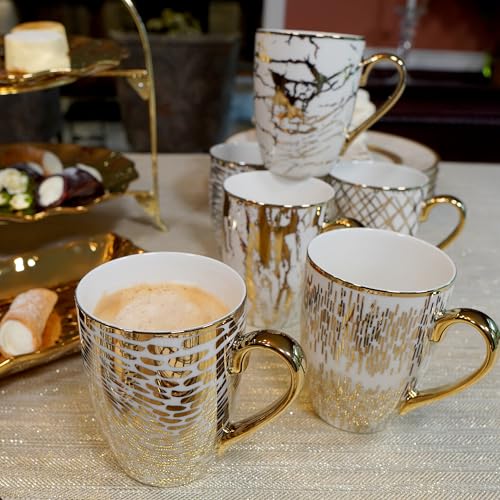 Matrix Gold Porcelain Coffee & Tea Mug Set – Premium Fine Porcelain with Elegant Gold-Plated Finish, Luxury Drinkware for ...