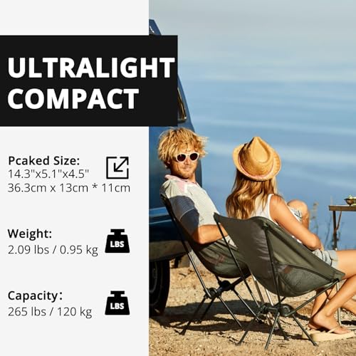 CAMEL CROWN Camping Chair Heavy Duty Backpacking Chair - Ultra-Light Folding Chair with Carry Bag, Portable Compact for Ou...