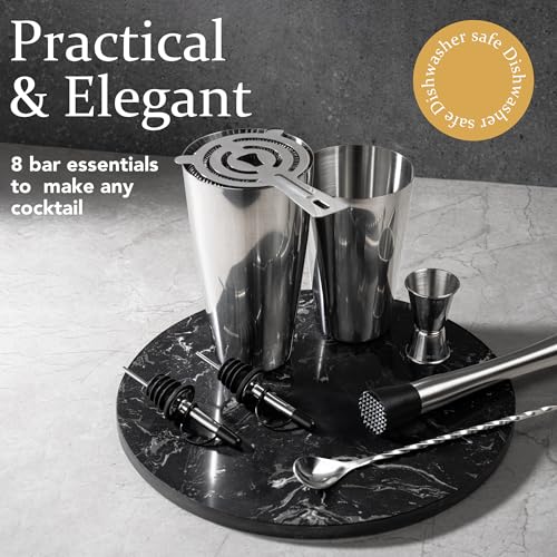 Boston Cocktail Shaker Set, 8-Piece Bartender Kit with 18oz & 28oz Shaker Strainer Muddler Jigger Mixing Spoon Pourers, Ba...