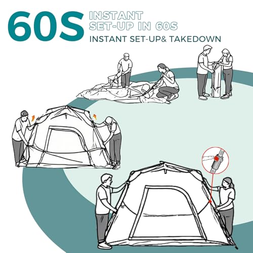 Hewolf 3-4 Person Tents for Camping, Waterproof Easy Pop Up Instant Tent Sets Up in 60 Seconds for Family Outdoor Hiking &...