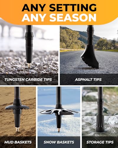 Foxelli Trekking Poles – Lightweight Collapsible Aircraft Grade Aluminum Hiking Poles with Cork Grips Quick Locks & All-Te...