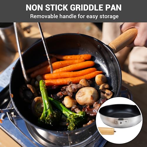 Camping Cookware Set 304 Stainless Steel Campfire Cooking Pots Pan and Kettle with Camping Stove 3 Burner 20400 BTU Propan...