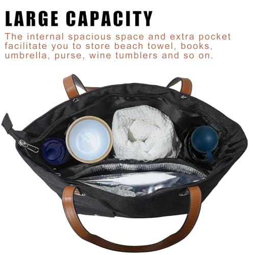 LEZEHUIBEST Wine Tote Bag, Beach Cooler for Travel Gift, Leakproof Insulated Purse Carrier with Hidden Spout Compartments,...