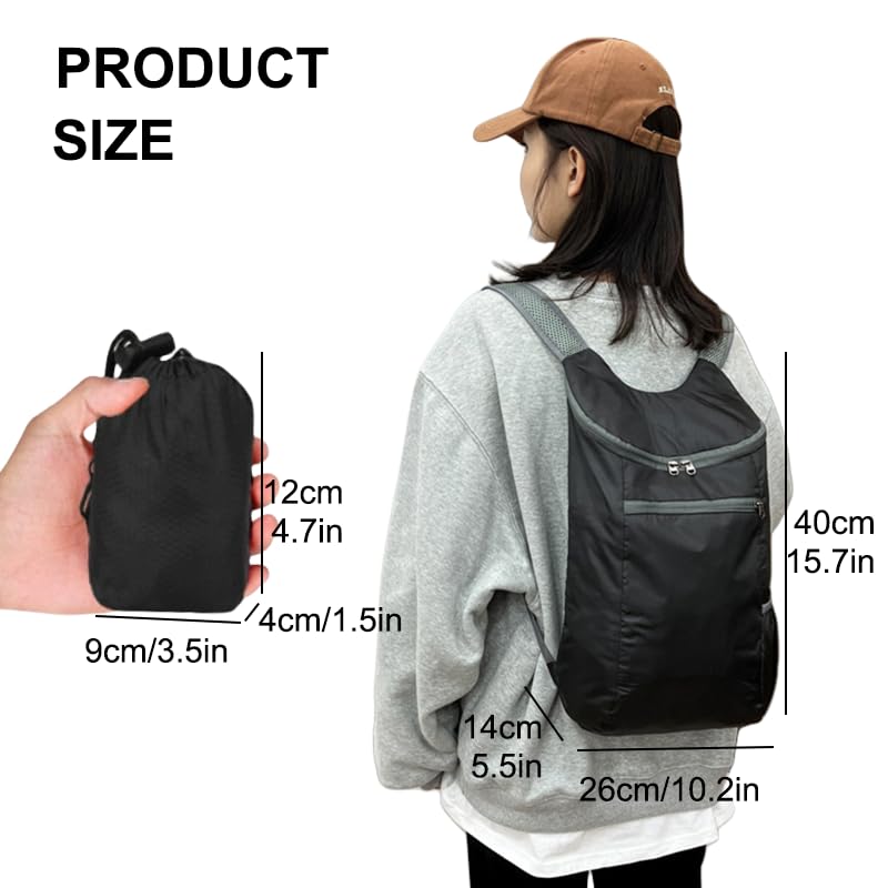 Packable Backpack for Men Women, 15L Waterproof Foldable Hiking Backpack with Breathable Shoulder Strap, Lightweight Outdo...