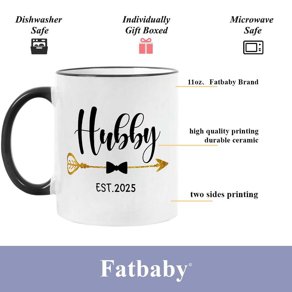 Fatbaby Hubby and Wifey Est 2025 Coffee Mug,Mr and Mrs Couple Mug, Newlywed Gifts for Couples,Unique Bridal Shower Wedding Gifts for Bride and Groom 11oz